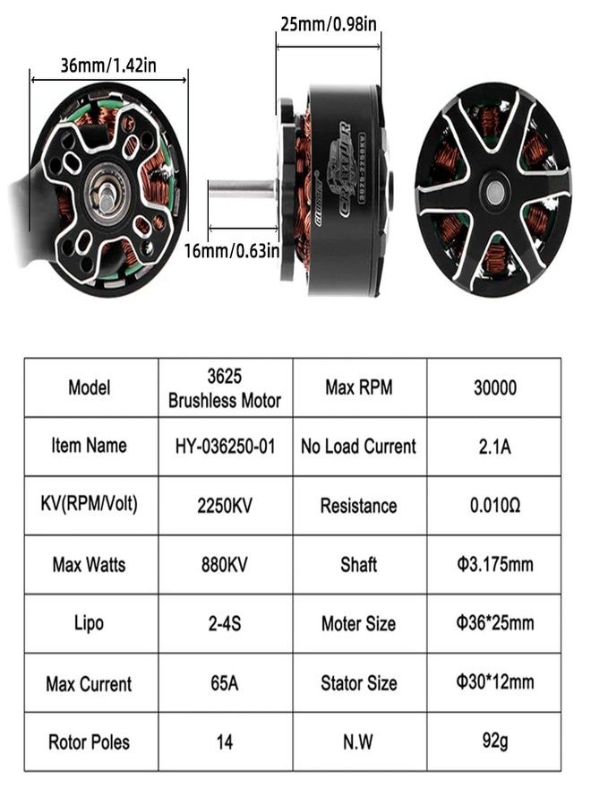 GLOBACT محرك GLOBACT 3625 بدون فرش 2250KV، ثنائي-رباعي الخلايا، بدون فرش، دوار خارجي، موصل موز 3.5 مم، لسيارة زحف تعمل بالتحكم عن بعد بمقياس 1/10 - Image 2